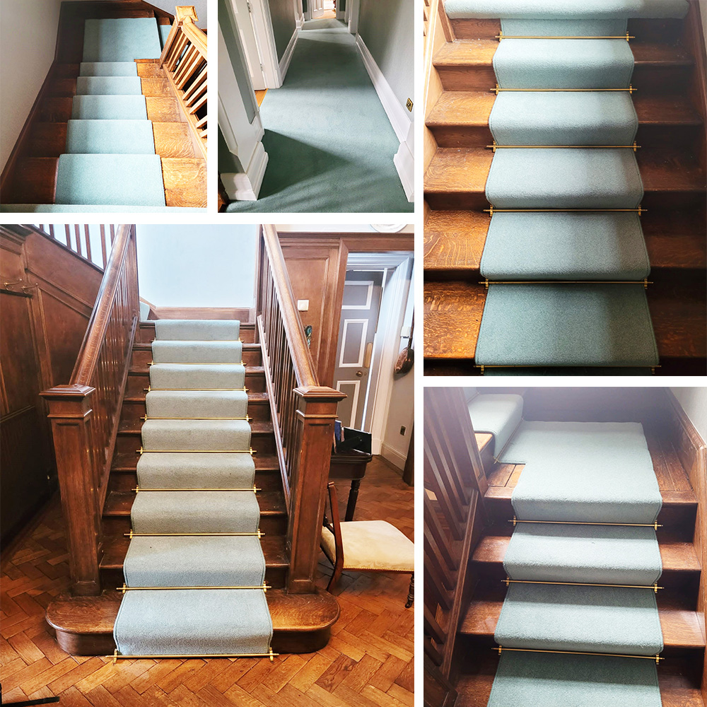 A Simple Pale Duck Egg Blue Wool Twist Carpet Edged Runner